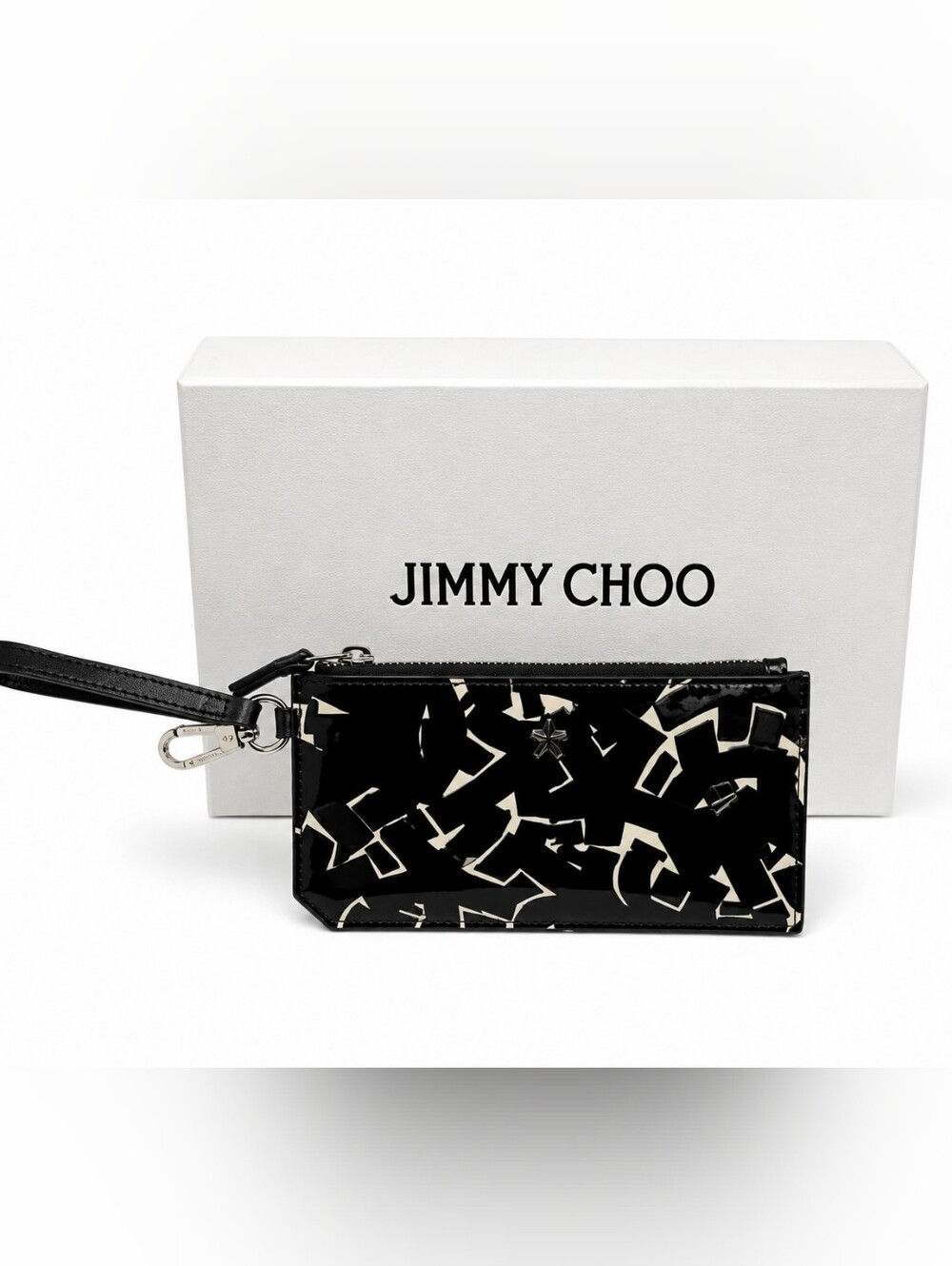 Jimmy Choo Black & Cream Patent Leather Wristlet Clutch